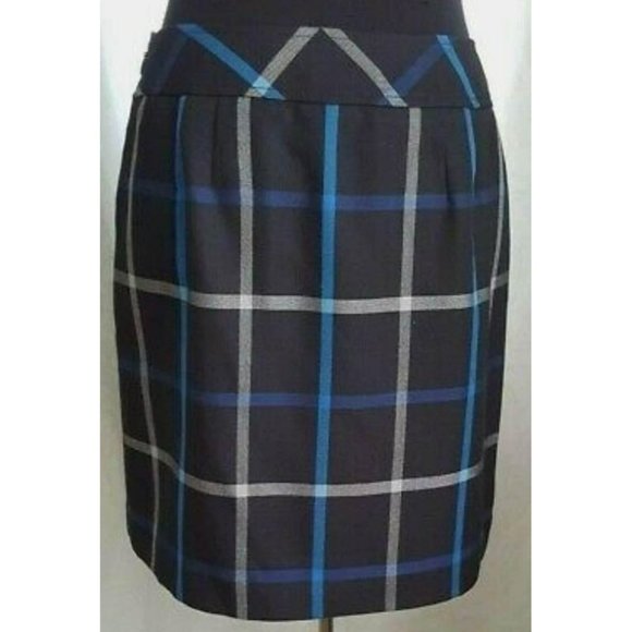 Ann Taylor Loft  | Pleat Front Skirt Black, Blue & White | Woman’s Small 4 - Picture 2 of 3